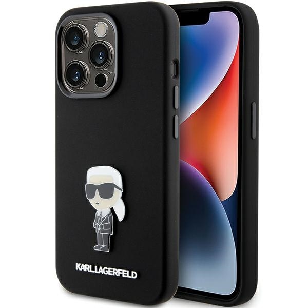 Karl Lagerfeld Silikon Ikonik Metal Pin fodral för iPhone 15 Pro - svart