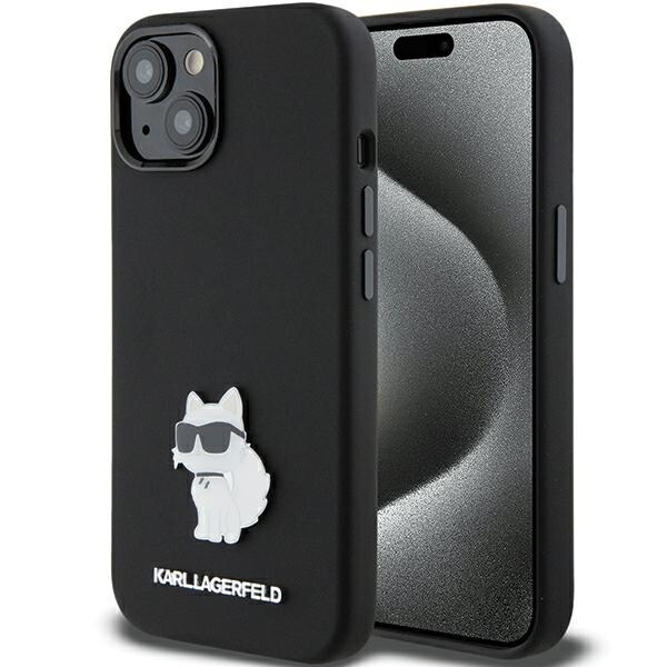 Karl Lagerfeld Silicone Choupette Metal Pin fodral för iPhone 15 Plus / 14 Plus - svart