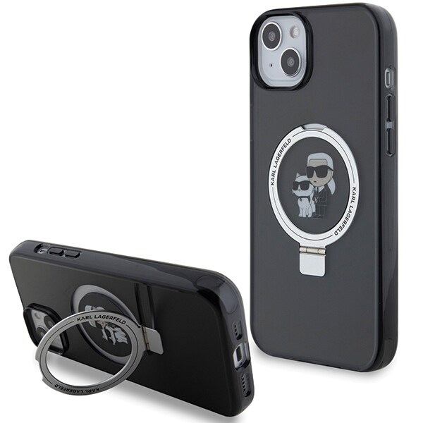 Karl Lagerfeld KLHMP15MHMRSKCK iPhone 15 Plus 6,7" svart hårdskal med Ringstativ MagSafe