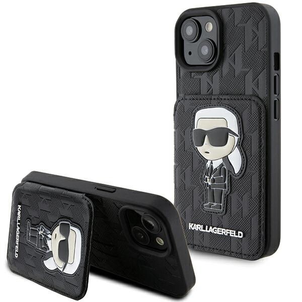 Karl Lagerfeld Saffiano Cardslots och Stand Monogram Ikonik Patch fodral för iPhone 15 - svart