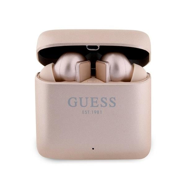 Guess GUTWSSU20ALEGP TWS Bluetooth-hörlurar + dockningsstation Rose Gold/Rose Gold Tryckt logotyp