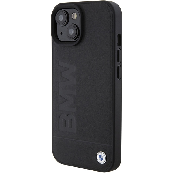 BMW Hot Stamp-etui i læder til iPhone 15 Plus - sort