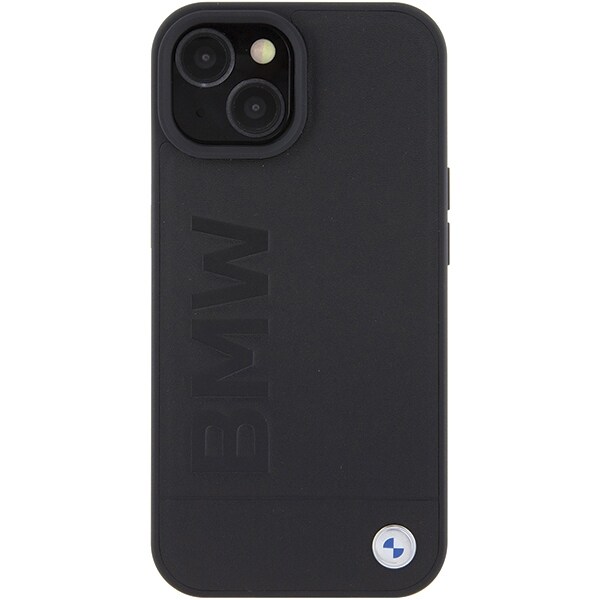 BMW Hot Stamp-etui i læder til iPhone 15 Plus - sort