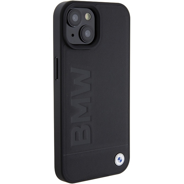 BMW Hot Stamp-etui i læder til iPhone 15 Plus - sort