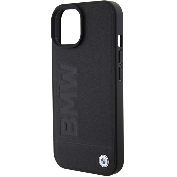 BMW Hot Stamp-etui i læder til iPhone 15 Plus - sort