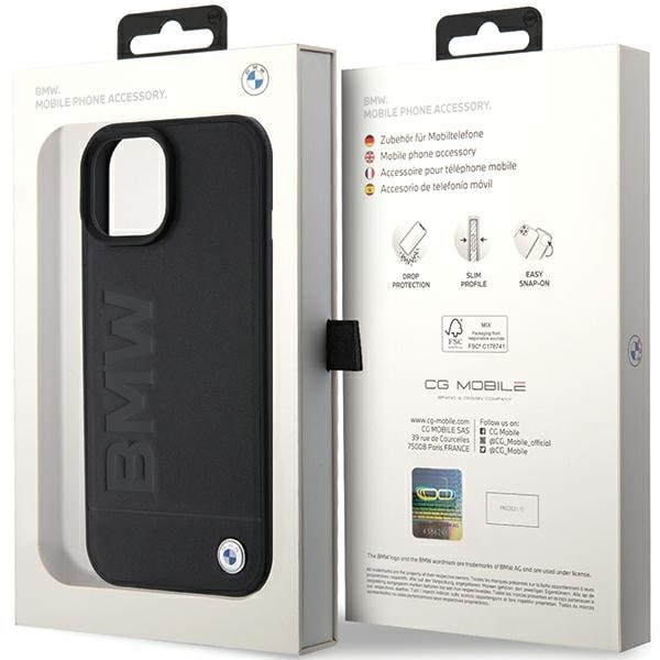 BMW Hot Stamp-etui i læder til iPhone 15 Plus - sort