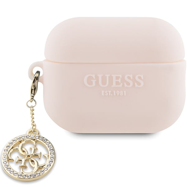 Guess GUAP23DSLGHDP AirPods Pro 2 skydd rosa/rosa 3D gummi 4G diamant berlock