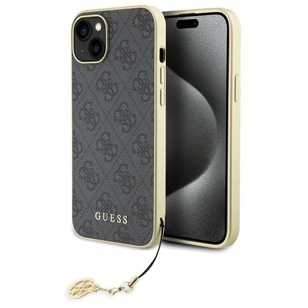 Guess 4G Charms Collection-fodral för iPhone 15 Plus - grått