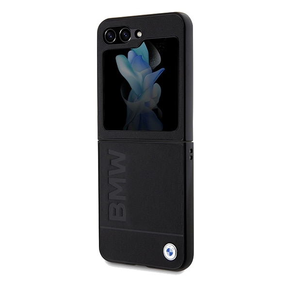 BMW Hot Stamp-etui i læder til Samsung Galaxy Z Flip 5 - sort