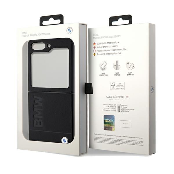 BMW Hot Stamp-etui i læder til Samsung Galaxy Z Flip 5 - sort