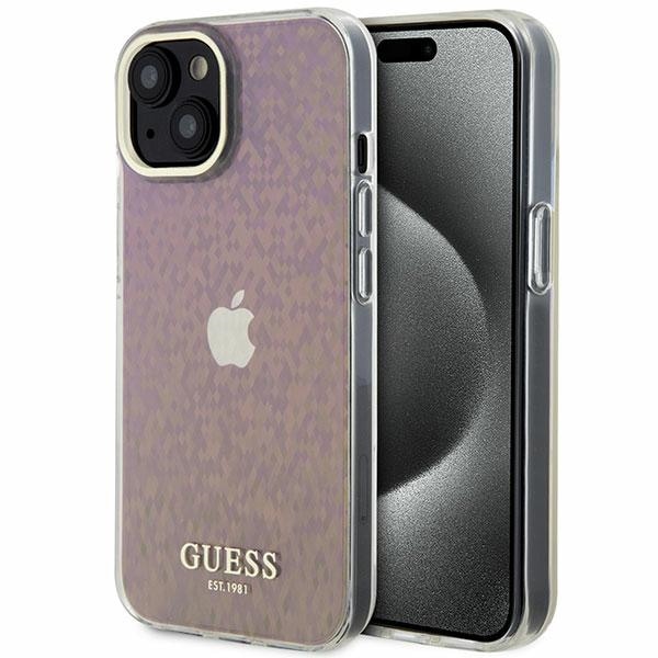 Guess iPhone 15 6.1" rosa hårda fodral IML Facetterad spegel Disco Iridescent
