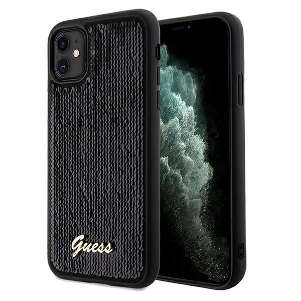 Guess Sequin Script Metallfodral för iPhone 11 / Xr - svart