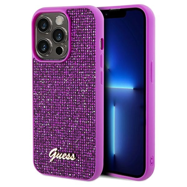 Guess Disco Metal Script-fodral för iPhone 14 Pro - fuchsia