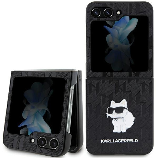 Karl Lagerfeld Saffiano Monogram Choupette Pin fodral för Samsung Galaxy Z Flip 5 - svart