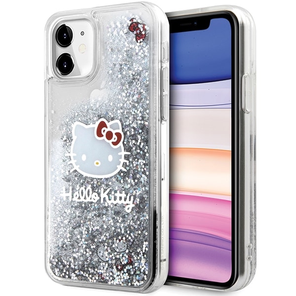 Hello Kitty Liquid Glitter Charms Kitty Head Fodral för iPhone 11 / Xr - Silver