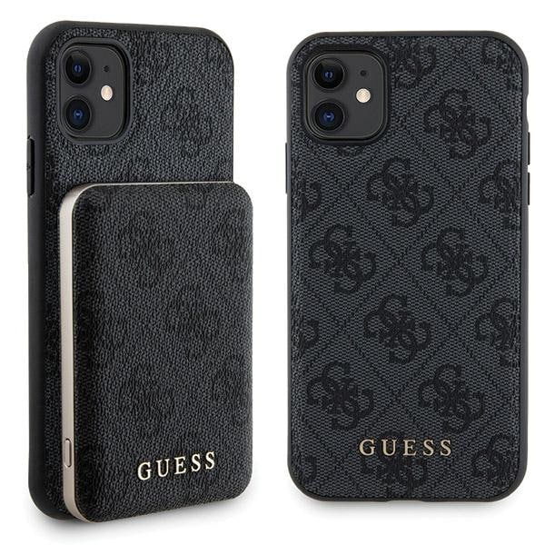 Guess 4G Metall Logo fodral set för iPhone 11 + 5000mAh MagSafe powerbank - svart