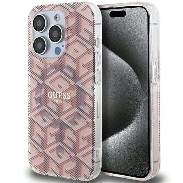Guess IML GCube MagSafe-fodral för iPhone 15 Pro Max - rosa