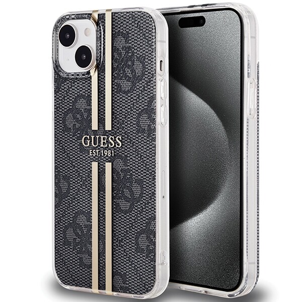 Guess IML 4G Gold Stripe-fodral för iPhone 15 Plus / 14 Plus - svart
