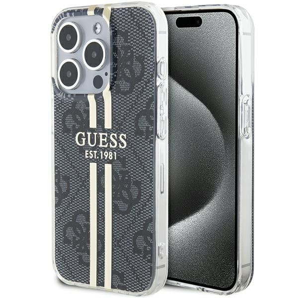 Guess IML 4G Gold Stripe-fodral för iPhone 15 Pro - svart