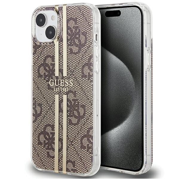 Guess IML 4G Gold Stripe-fodral för iPhone 15 Plus / 14 Plus - brunt