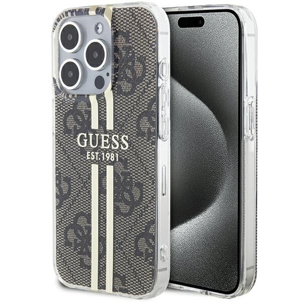 Guess IML 4G Gold Stripe-fodral för iPhone 15 Pro Max - brunt