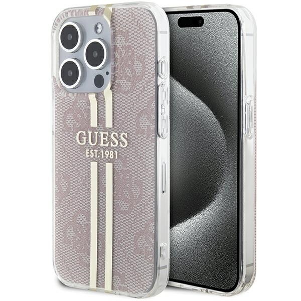 Guess IML 4G Gold Stripe-fodral för iPhone 14 Pro Max - rosa