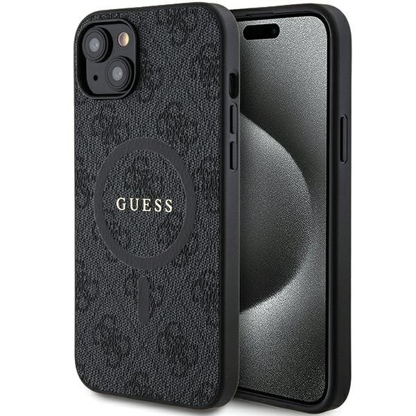 Guess 4G Collection Läder Metall Logo MagSafe Fodral för iPhone 14/15/13 - Svart
