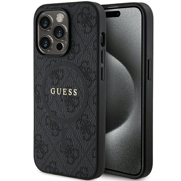 Guess 4G Collection Läder Metall Logo MagSafe Fodral för iPhone 14 Pro Max - Svart