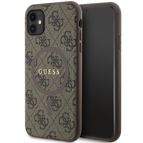 Guess GUHMN61G4GFRW iPhone 11 6.1" / Xr brun/brun hård väska 4G Collection Läder Metall Logo MagSafe