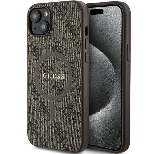 Guess 4G Collection Läder Metall Logo MagSafe Fodral för iPhone 14/15/13 - Brun
