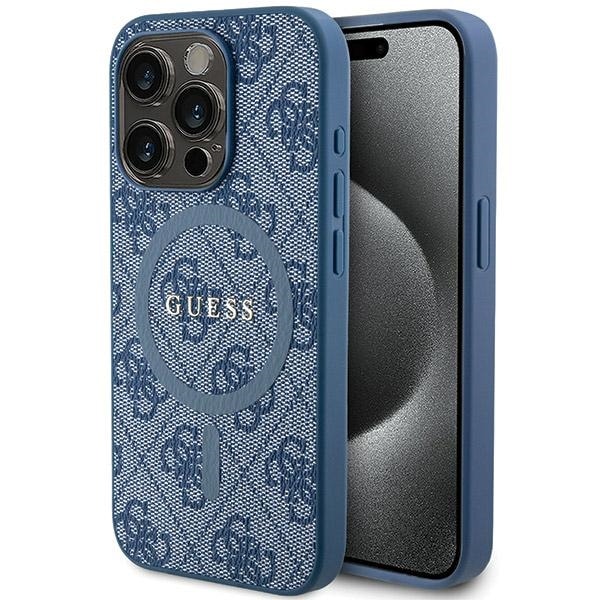 Guess 4G Collection Läder Metall Logo MagSafe Fodral för iPhone 14 Pro - Blå