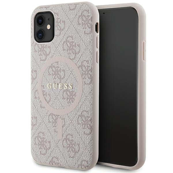 Guess iPhone 11 6.1"/XR Rosa Hårda Fodral 4G Collection Läder Metall Logo MagSafe