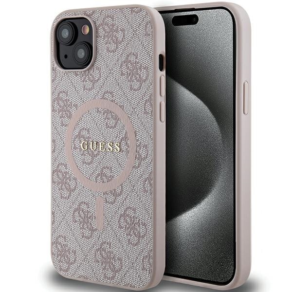 Guess 4G Collection Läder Metall Logo MagSafe Fodral för iPhone 15/14/13 - Rosa