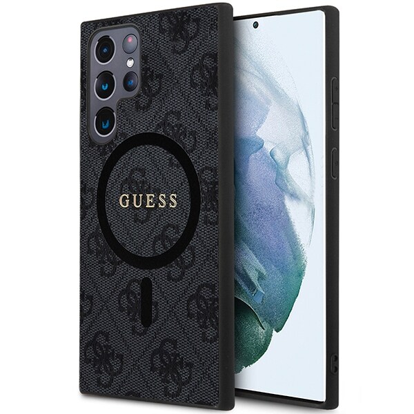 Guess 4G Collection Läder Metall Logo MagSafe Fodral för Samsung Galaxy S24 Ultra - Svart