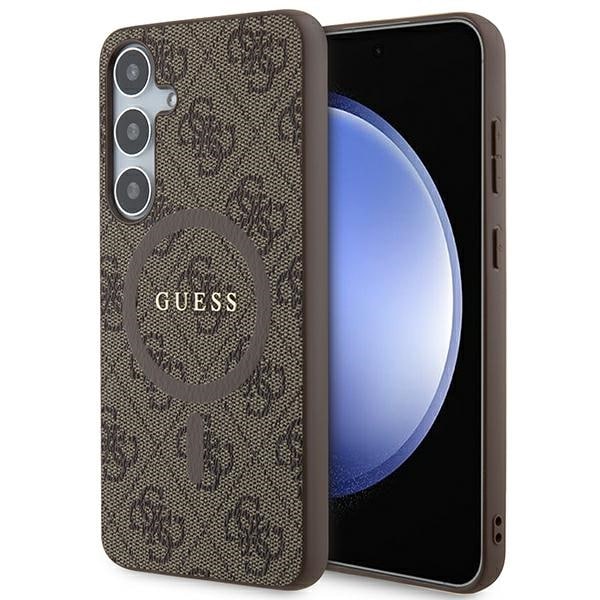 Guess 4G Collection Läder Metall Logo MagSafe-fodral för Samsung Galaxy S24+ - brun