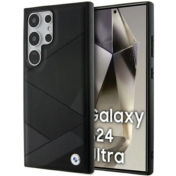 BMW BMHCS24L23RCGPK S24 Ultra S928 svart/svart hårda fodral Signature Leather Crossing Lines Pattern