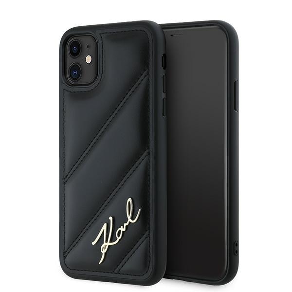 Karl Lagerfeld Diagonal Quilted Script fodral för iPhone 11 / Xr - svart