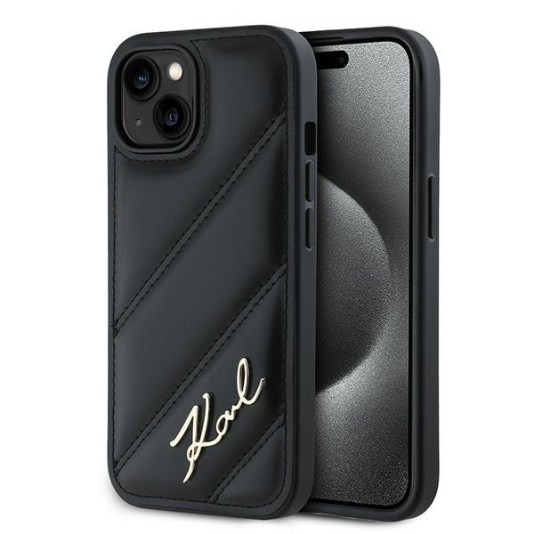 Karl Lagerfeld Diagonal Quilted Script fodral för iPhone 15 Plus / 14 Plus - svart