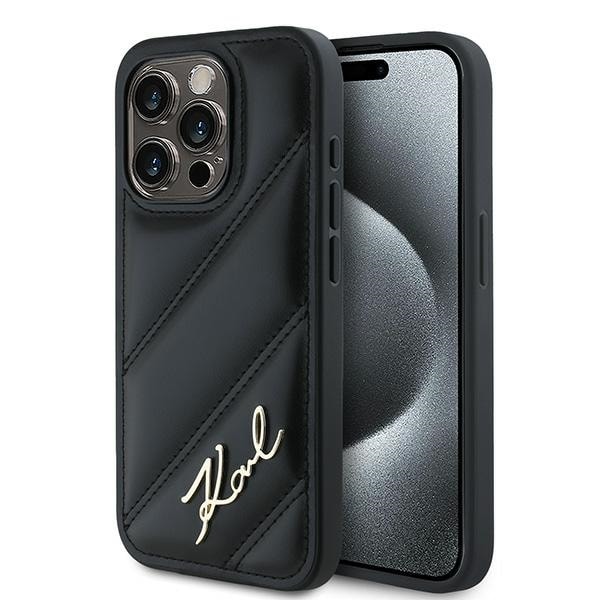 Karl Lagerfeld Diagonal Quilted Script-fodral för iPhone 15 Pro - svart