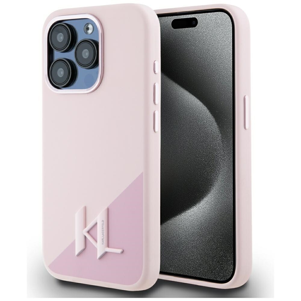 Karl Lagerfeld Silicone Shadow Metal Initial MagSafe-fodral för iPhone 15 Pro Pink