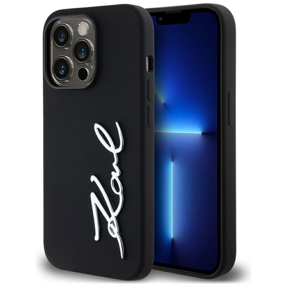 Karl Lagerfeld Silikon Metall Script Logo Fodral för iPhone 14 Pro Svart