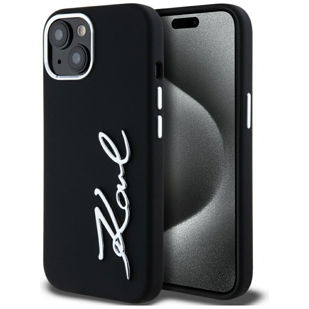 Karl Lagerfeld Silicone Metal Script Logo iPhone 15 Fodral - Svart