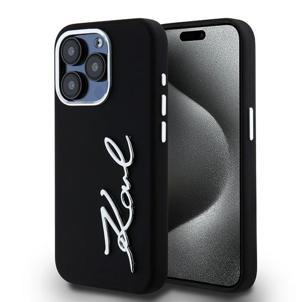 Karl Lagerfeld Silikon Metall Script Logo fodral för iPhone 15 Pro - svart