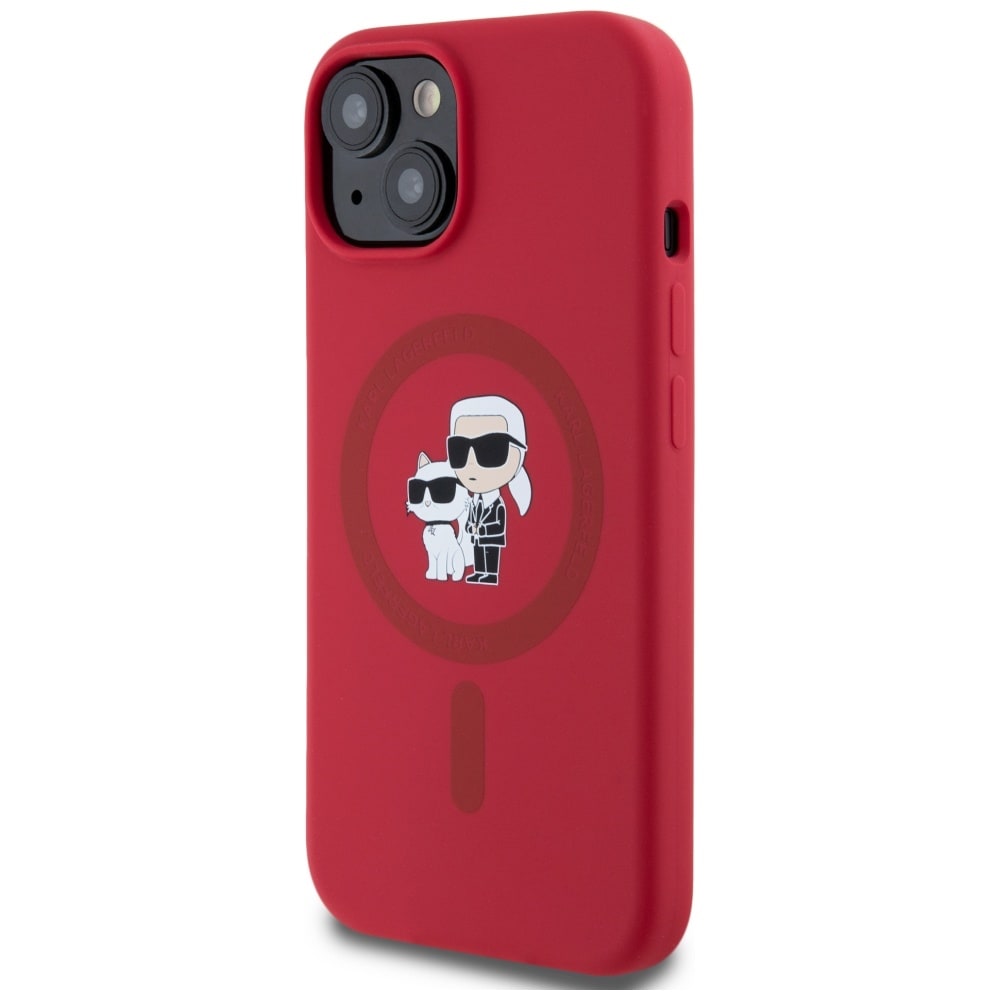 Karl Lagerfeld silikone Karl&Choupette Heads Ring MagSafe iPhone 15 Etui - Rød