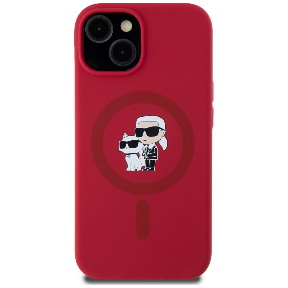 Karl Lagerfeld silikone Karl&Choupette Heads Ring MagSafe iPhone 15 Etui - Rød