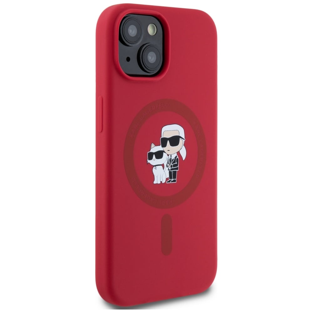 Karl Lagerfeld silikone Karl&Choupette Heads Ring MagSafe iPhone 15 Etui - Rød