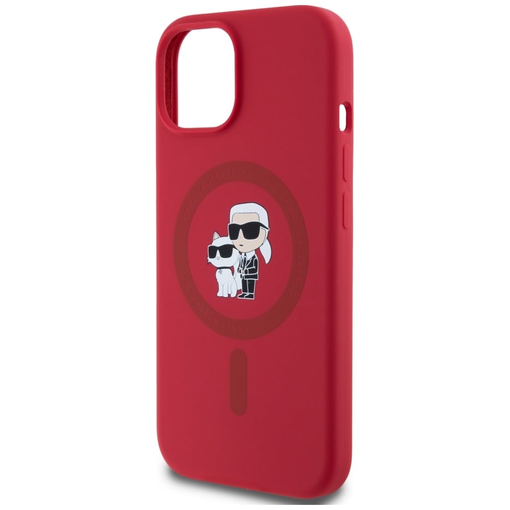 Karl Lagerfeld silikone Karl&Choupette Heads Ring MagSafe iPhone 15 Etui - Rød
