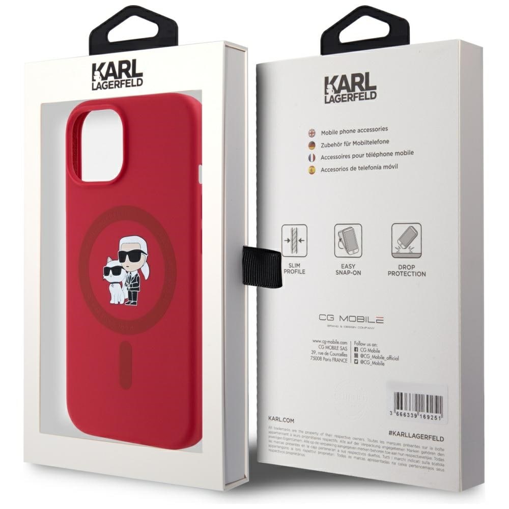 Karl Lagerfeld silikone Karl&Choupette Heads Ring MagSafe iPhone 15 Etui - Rød