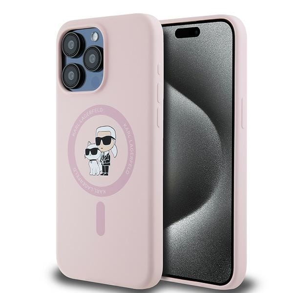 Karl Lagerfeld Silikon Karl&Choupette MagSafe-fodral för iPhone 15 Pro - Rosa