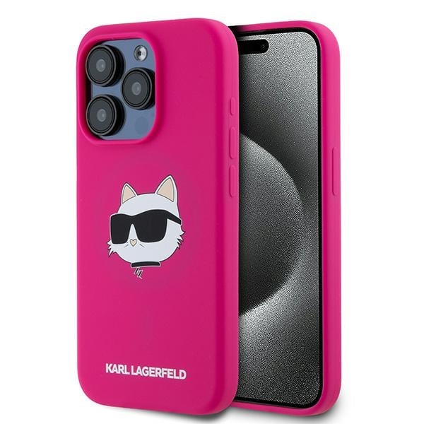 Karl Lagerfeld Silikon Choupette Head MagSafe-fodral för iPhone 15 Pro Max - rosa